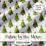 Watercolor Christmas Trees with Red Star Toppers Festive Seamless Pattern Digital Print Fabric by the Metre UK Sewing Quilting Textile