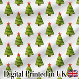 Watercolor Christmas Trees with Red Star Toppers Festive Seamless Pattern Digital Print Fabric by the Metre UK Sewing Quilting Textile