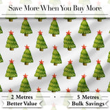 Watercolor Christmas Trees with Red Star Toppers Festive Seamless Pattern Digital Print Fabric by the Metre UK Sewing Quilting Textile