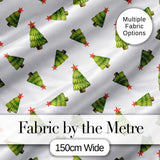 Watercolor Christmas Trees with Red Star Tossed Layout Seamless Pattern Digital Print Fabric by the Metre UK Sewing Quilting Textile