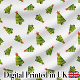 Watercolor Christmas Trees with Red Star Tossed Layout Seamless Pattern Digital Print Fabric by the Metre UK Sewing Quilting Textile