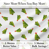 Watercolor Christmas Trees with Red Star Tossed Layout Seamless Pattern Digital Print Fabric by the Metre UK Sewing Quilting Textile