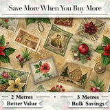 Vintage Christmas Postcards with Poinsettia Holly and Ornaments  Digital Print Fabric by the Metre UK Sewing Quilting Textile