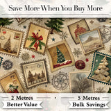 Vintage Christmas Stamps with Trees Snowflakes and Festive Scenes  Digital Print Fabric by the Metre UK Sewing Quilting Textile