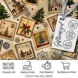Vintage Christmas Stamps with Trees Snowflakes and Festive Scenes  Digital Print Fabric by the Metre UK Sewing Quilting Textile