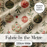 Elegant Christmas Holly Leaves with Berries and Snowflakes Seamless Pattern Digital Print Fabric by the Metre UK Sewing Quilting Textile