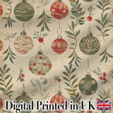 Elegant Christmas Holly Leaves with Berries and Snowflakes Seamless Pattern Digital Print Fabric by the Metre UK Sewing Quilting Textile