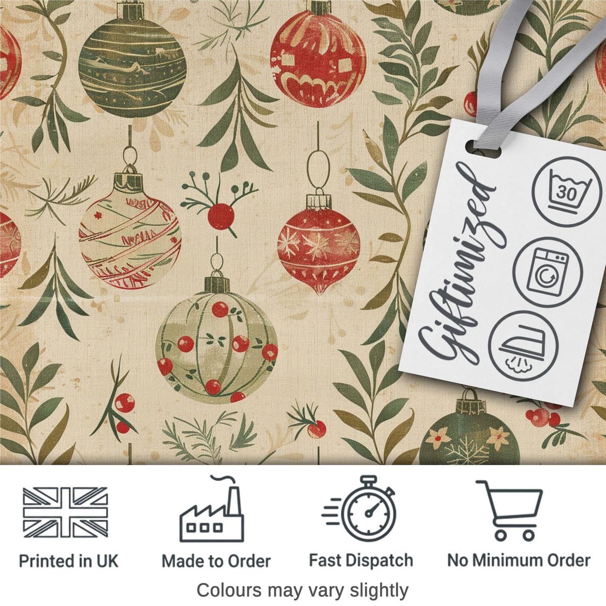 Elegant Christmas Holly Leaves with Berries and Snowflakes Seamless Pattern Digital Print Fabric by the Metre UK Sewing Quilting Textile