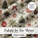 Minimal Christmas Ornaments Pine Branches and Bows Seamless Pattern Digital Print Fabric by the Metre UK Sewing Quilting Textile