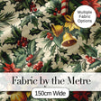 Vintage Holly Leaves Bells Poinsettia and Festive Botanical Seamless Pattern Digital Print Fabric by the Metre UK Sewing Quilting Textile