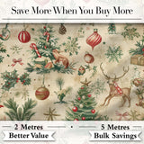 Vintage Christmas Pine Cones Snowflakes Deer and Festive Illustrations  Digital Print Fabric by the Metre UK Sewing Quilting Textile