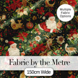 Vintage Santa Claus Reindeer Poinsettia Flowers and Festive Holiday Elements  Digital Print Fabric by the Metre UK Sewing Quilting Textile