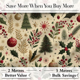 Elegant Christmas Trees Holly Leaves Berries and Snowflake Elements  Digital Print Fabric by the Metre UK Sewing Quilting Textile