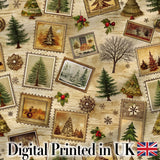 Vintage Framed Winter Landscapes Christmas Trees and Rustic Holiday Art  Digital Print Fabric by the Metre UK Sewing Quilting Textile