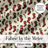Cute Christmas Stockings Holly Berries and Festive Holiday Elements  Digital Print Fabric by the Metre UK Sewing Quilting Textile