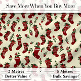Cute Christmas Stockings Holly Berries and Festive Holiday Elements  Digital Print Fabric by the Metre UK Sewing Quilting Textile