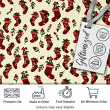 Cute Christmas Stockings Holly Berries and Festive Holiday Elements  Digital Print Fabric by the Metre UK Sewing Quilting Textile