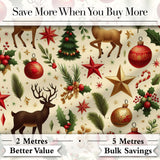 Elegant Christmas Reindeer Ornaments Stars Holly Leaves and Festive Elements  Digital Print Fabric by the Metre UK Sewing Quilting Textile