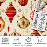 Luxury Red and Gold Christmas Baubles Snowflakes and Star Elements  Digital Print Fabric by the Metre UK Sewing Quilting Textile