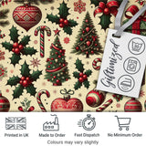 Classic Christmas Trees Candy Canes Gifts and Holly Berry Elements  Digital Print Fabric by the Metre UK Sewing Quilting Textile