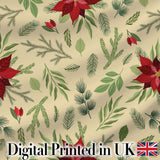 Elegant Botanical Pine Leaves Poinsettia Flowers and Winter Greenery  Digital Print Fabric by the Metre UK Sewing Quilting Textile