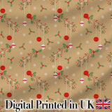 Minimal Christmas Ornaments Hanging Baubles Holly Branches and Snowflakes  Digital Print Fabric by the Metre UK Sewing Quilting Textile
