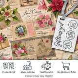 Vintage Floral Christmas Cards Poinsettia Roses and Antique Paper Collage  Digital Print Fabric by the Metre UK Sewing Quilting Textile