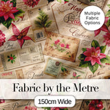 Elegant Vintage Christmas Postcards Botanical Florals and Script Collage  Digital Print Fabric by the Metre UK Sewing Quilting Textile