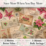 Elegant Vintage Christmas Postcards Botanical Florals and Script Collage  Digital Print Fabric by the Metre UK Sewing Quilting Textile