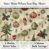 Classic  Christmas Baubles Trees and Snowflakes Festive Pattern Digital Print Fabric by the Metre UK Sewing Quilting Textile