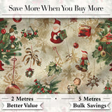 Whimsical Santa Claus Gifts Children and Hanging Ornaments Festive Pattern Digital Print Fabric by the Metre UK Sewing Quilting Textile