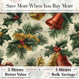 Elegant Christmas Baubles Pine Branches Bows and Snowflake Elements  Digital Print Fabric by the Metre UK Sewing Quilting Textile