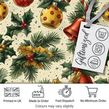 Elegant Christmas Baubles Pine Branches Bows and Snowflake Elements  Digital Print Fabric by the Metre UK Sewing Quilting Textile