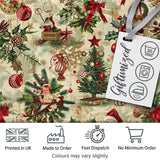 Vintage Christmas Children Santa Tree Ornaments Holly Festive Collage  Digital Print Fabric by the Metre UK Sewing Quilting Textile