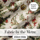 Rustic Christmas Wreath Bells Pine Branches Baubles and Snowy Village  Digital Print Fabric by the Metre UK Sewing Quilting Textile