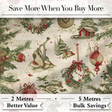 Rustic Christmas Wreath Bells Pine Branches Baubles and Snowy Village  Digital Print Fabric by the Metre UK Sewing Quilting Textile