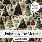 Festive Christmas Trees Gifts Snowflakes and Ornaments Seamless Pattern Digital Print Fabric by the Metre UK Sewing Quilting Textile