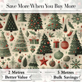 Festive Christmas Trees Gifts Snowflakes and Ornaments Seamless Pattern Digital Print Fabric by the Metre UK Sewing Quilting Textile