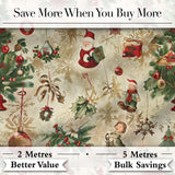 Vintage Christmas Santa Children Holly Ornaments Snowflakes Festive  Digital Print Fabric by the Metre UK Sewing Quilting Textile