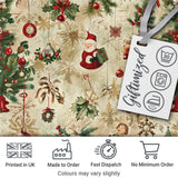 Vintage Christmas Santa Children Holly Ornaments Snowflakes Festive  Digital Print Fabric by the Metre UK Sewing Quilting Textile