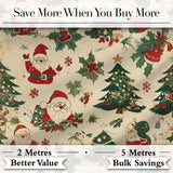 Cute Cartoon Santa Christmas Trees Holly Berries Festive Seamless Pattern Digital Print Fabric by the Metre UK Sewing Quilting Textile
