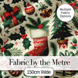 Festive Christmas Stocking Gifts Bells Holly Leaves Seamless Pattern Digital Print Fabric by the Metre UK Sewing Quilting Textile