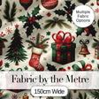 Festive Christmas Gifts Stockings Holly Leaves Bells Seamless Pattern Digital Print Fabric by the Metre UK Sewing Quilting Textile