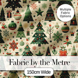 Scandinavian Christmas Trees Ornaments Nordic Style Seamless Pattern Digital Print Fabric by the Metre UK Sewing Quilting Textile