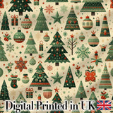 Scandinavian Christmas Trees Ornaments Nordic Style Seamless Pattern Digital Print Fabric by the Metre UK Sewing Quilting Textile