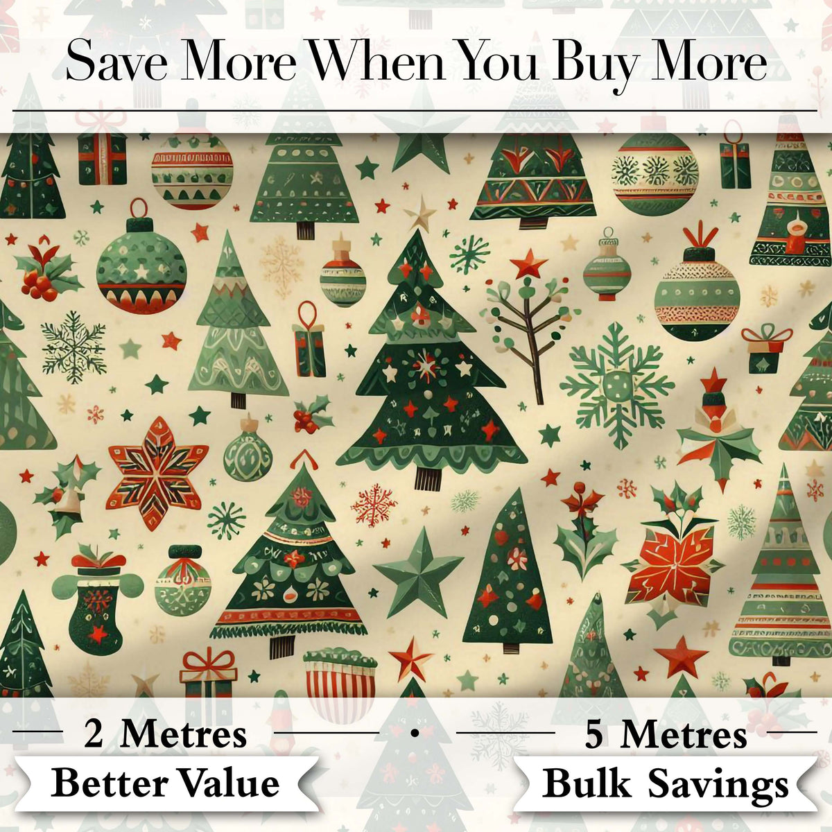 Scandinavian Christmas Trees Ornaments Nordic Style Seamless Pattern Digital Print Fabric by the Metre UK Sewing Quilting Textile
