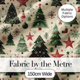 Christmas Trees Stars Snowflakes Holiday Seamless Pattern Digital Print Fabric by the Metre UK Sewing Quilting Textile