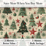 Christmas Trees Stars Snowflakes Holiday Seamless Pattern Digital Print Fabric by the Metre UK Sewing Quilting Textile