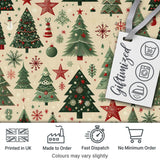 Christmas Trees Stars Snowflakes Holiday Seamless Pattern Digital Print Fabric by the Metre UK Sewing Quilting Textile