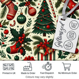 Festive Christmas Tree Holly Berries Stockings Candy Cane Seamless Pattern Digital Print Fabric by the Metre UK Sewing Quilting Textile